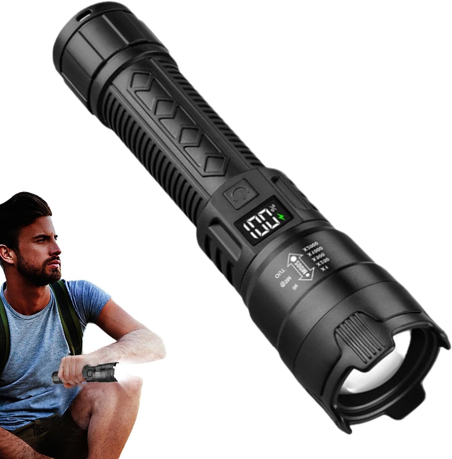 Tactical Flashlight Rechargeable - Senter LED Taktis 2000LM USB Isi