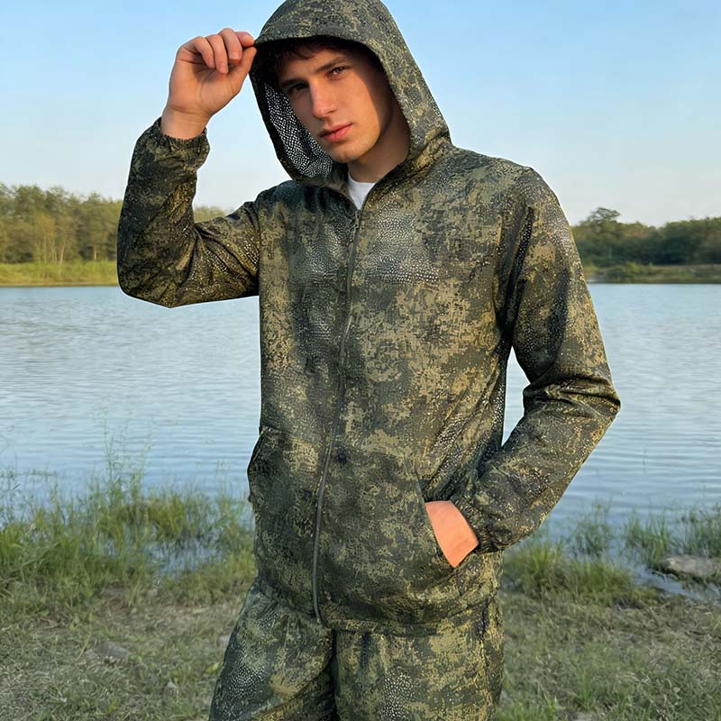 Outdoor Hunting Hoodie - Setelan Hoodie Taktis Camo Mesh untuk