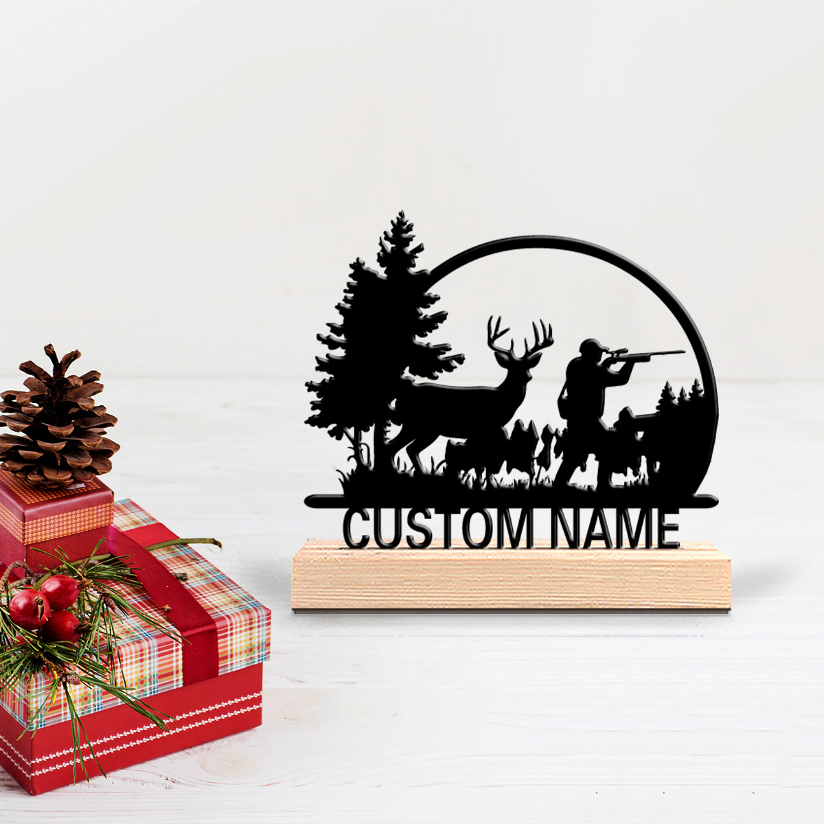 Hunting Outdoor Christmas Decorations - 1pc Patung Logam Berbentuk Pemburu dan