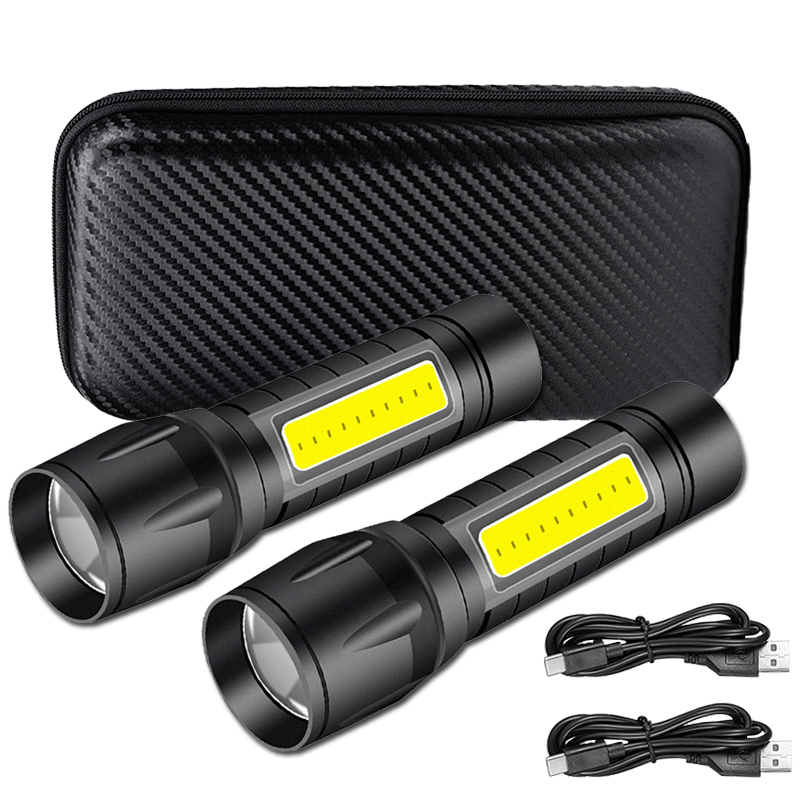 Tactical Flashlight Rechargeable - Lampu Berkemah COB + LED Portabel