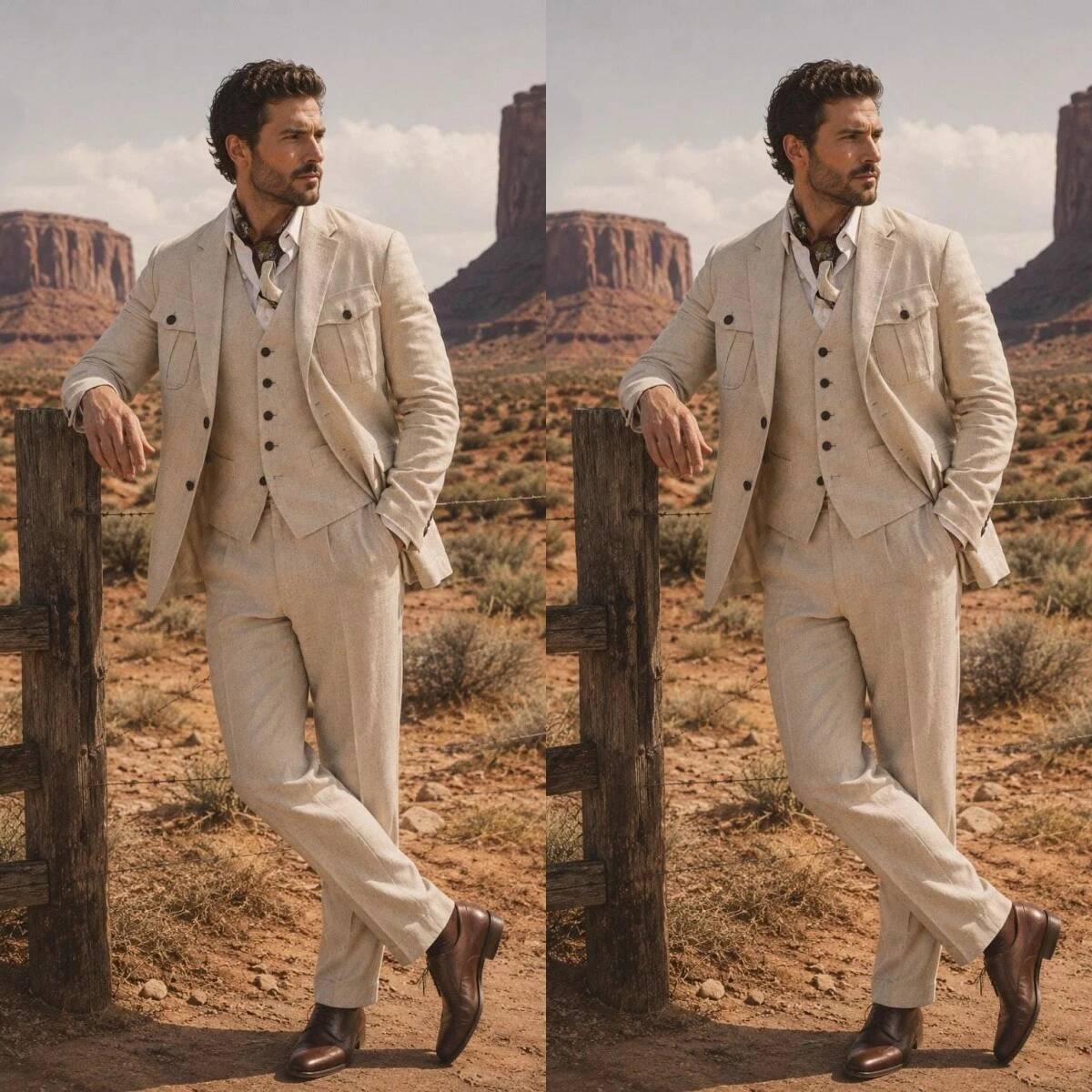 Safari Outdoor Hunting Jackets - Setelan Safari Linen Beige 3 Potong