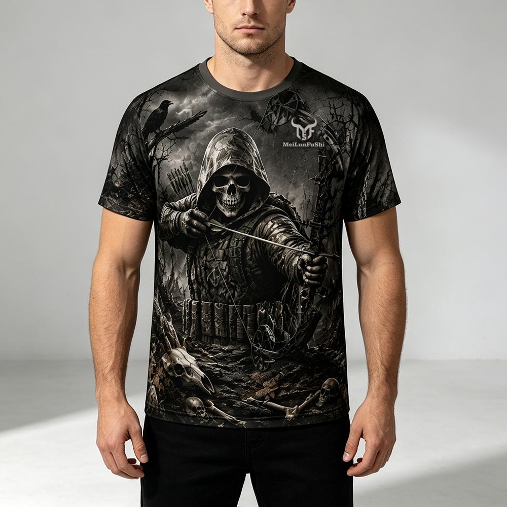 Kaos 3D Print Gothic Skull Arc - Outdoor Hunting Graphic Tees ulasan dan harga