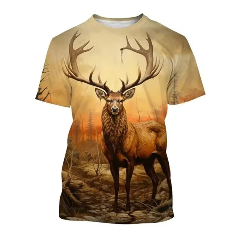 Kaus Gambar rusa 3D kaus kerah - Outdoor Hunting Graphic Tees ulasan dan harga