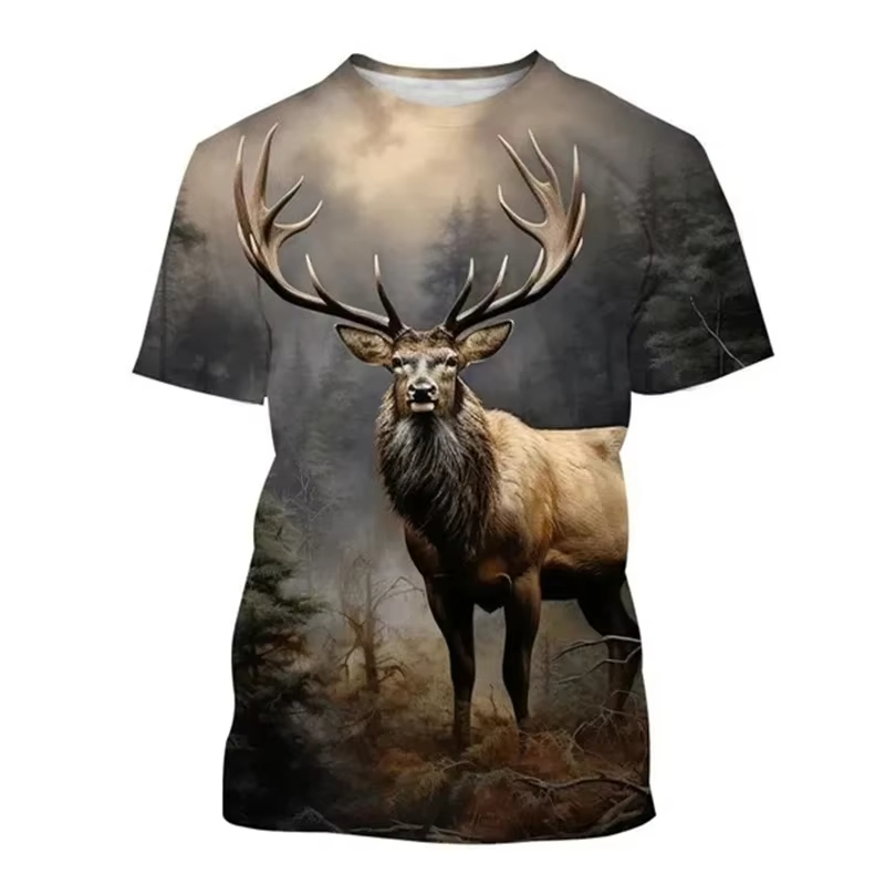 Kaus Gambar rusa 3D kaus kerah - Outdoor Hunting Graphic Tees ulasan dan harga